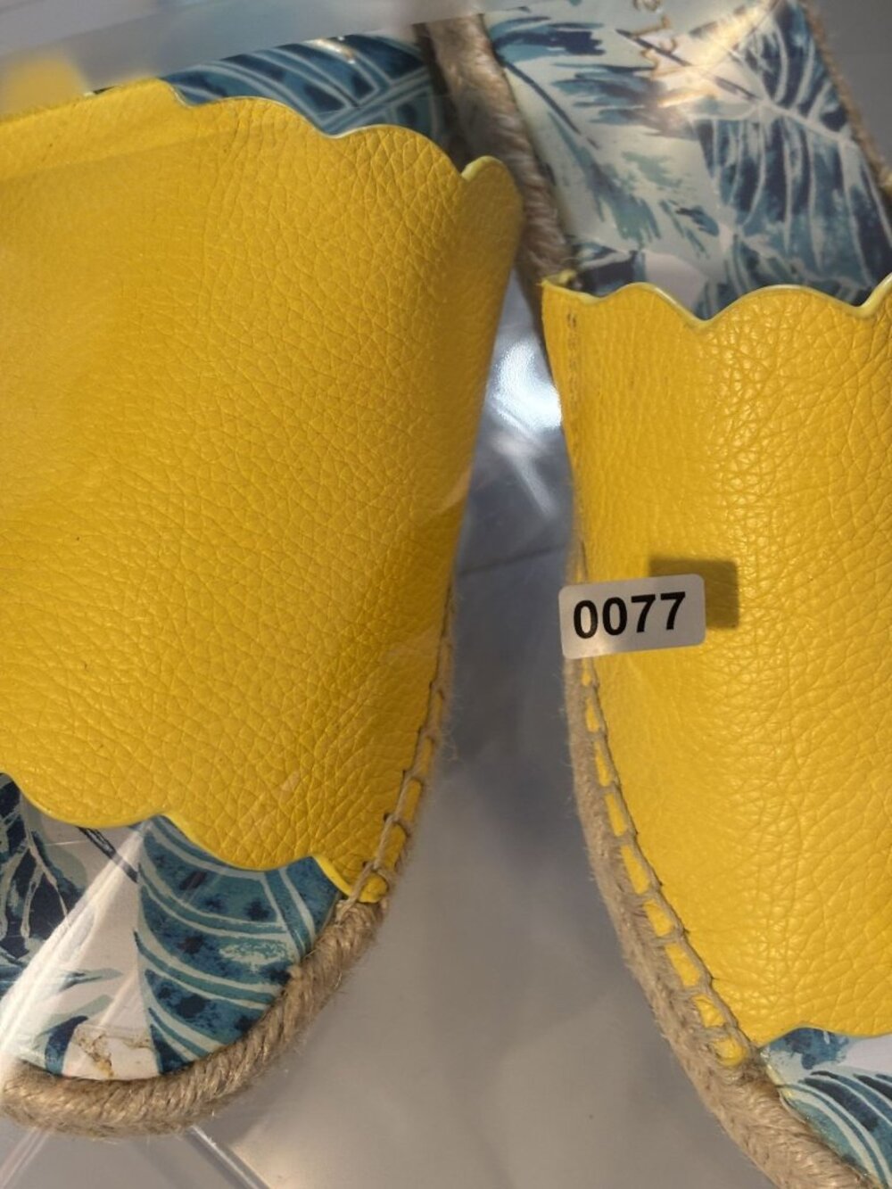 Aries Yellow Leather Scalloped Espadrille Slides Woven Tropical Print Sole Size - Picture 8 of 8